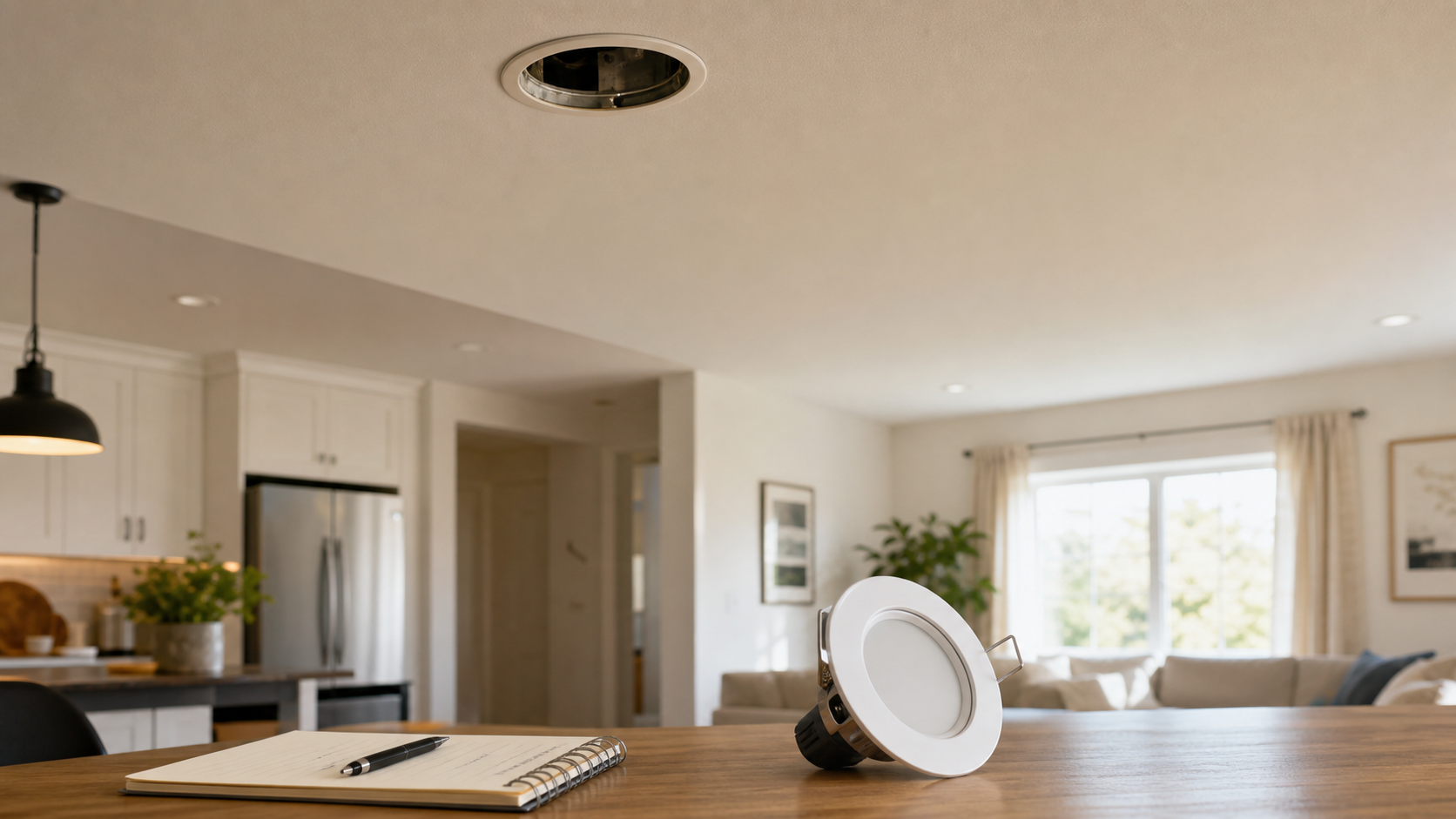Living room retrofit can light planning scene with a recessed lighting upgrade concept.