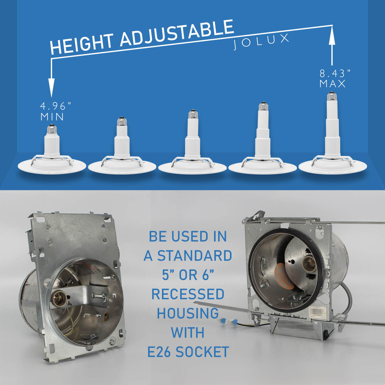 Jolux Light 5/6 in. 60w Gimbal Screw-n-Push Retrofit LED Recessed Can Lights 2700/3000/3500/4000/5000K Selectable