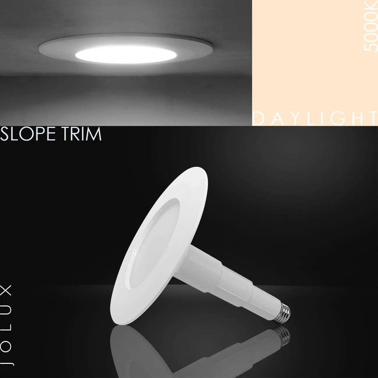 Jolux Light 5/6" Non-Dimmable LED Adjustable Retrofit Downlight, E26 Base, 12W=75W, 920 Lumens, Damp Rated Recessed Lighting, Simple Installation Can Lights, ETL, 6-Pack, Bevel Trim
