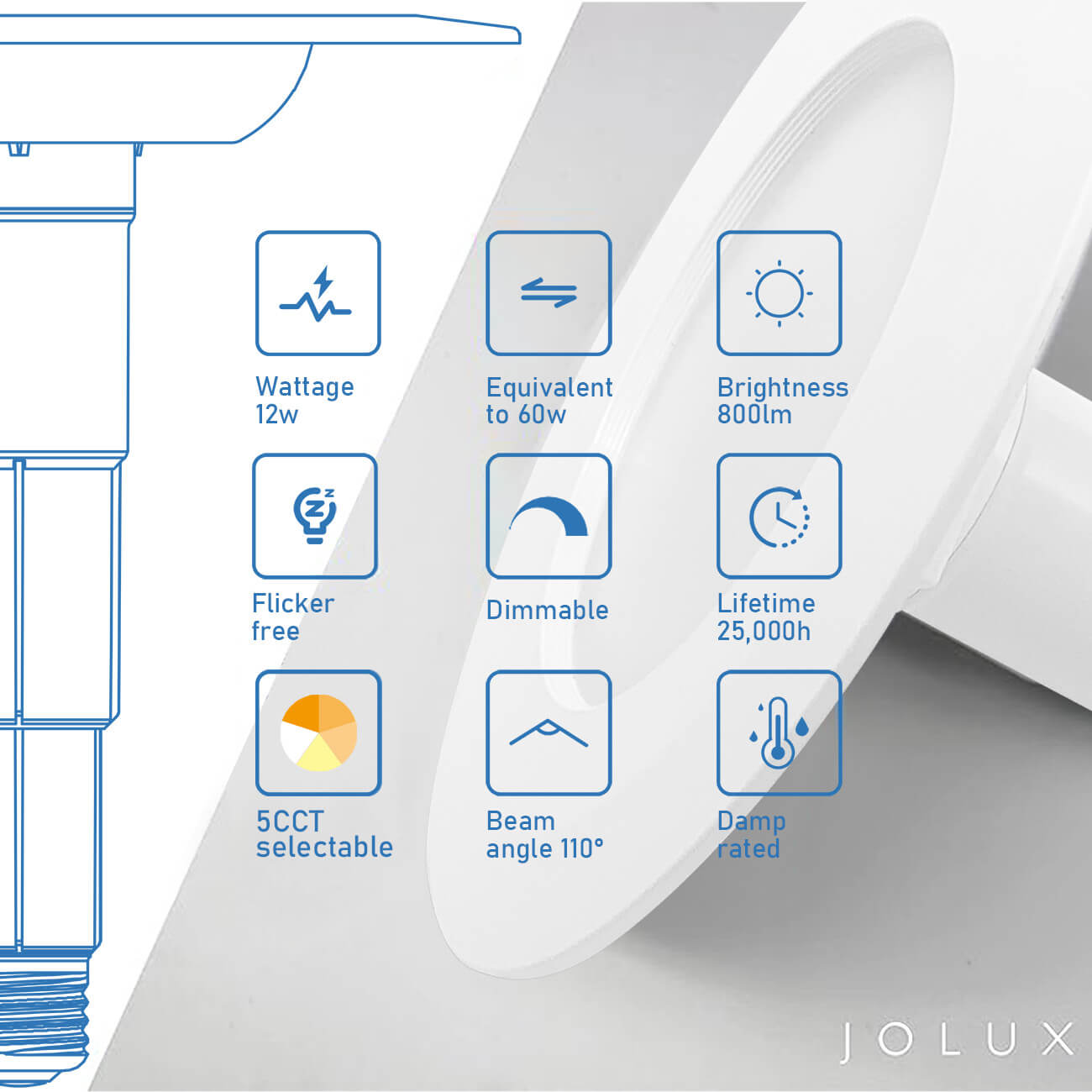 Jolux Light 5/6 in. 60w 5CCT Screw-n-Push Retrofit LED Recessed Can Lights