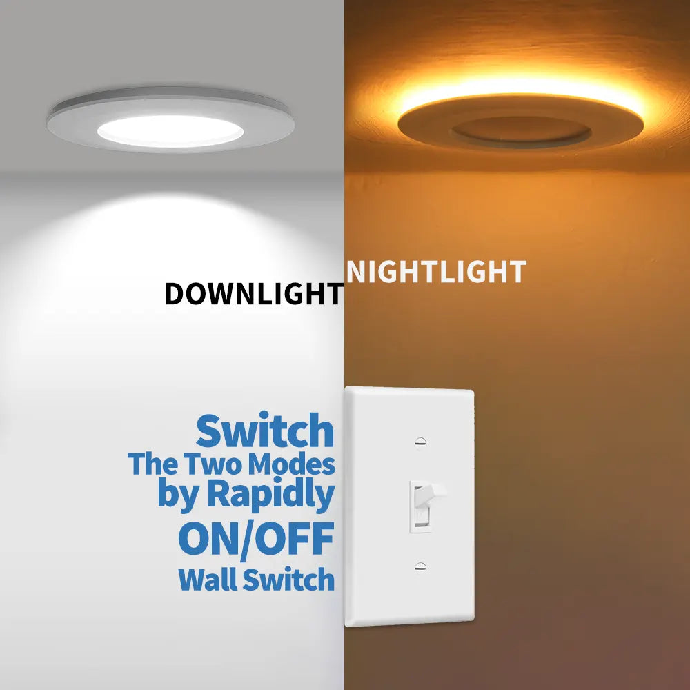 Jolux Light Recessed Can Lights 5/6 inch with Night Light, 2700K/3000K/3500K/4000K/5000K Selectable, 12W=60W, 800LM, Dimmable, Damp Rated, Simple Installation, 6-Pack