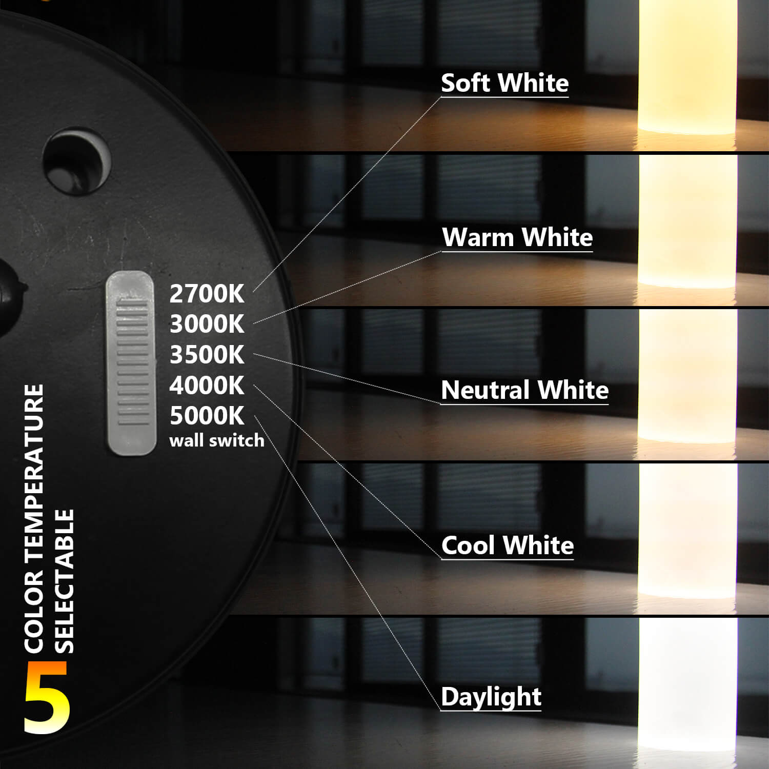 Jolux Light Modern Pendant Light, GlowCylinder, Instant Convert 5/6 in. Recessed Light to Pendant Lights, 5CCT Selectable By Slider and Wall Switch, Home Decor