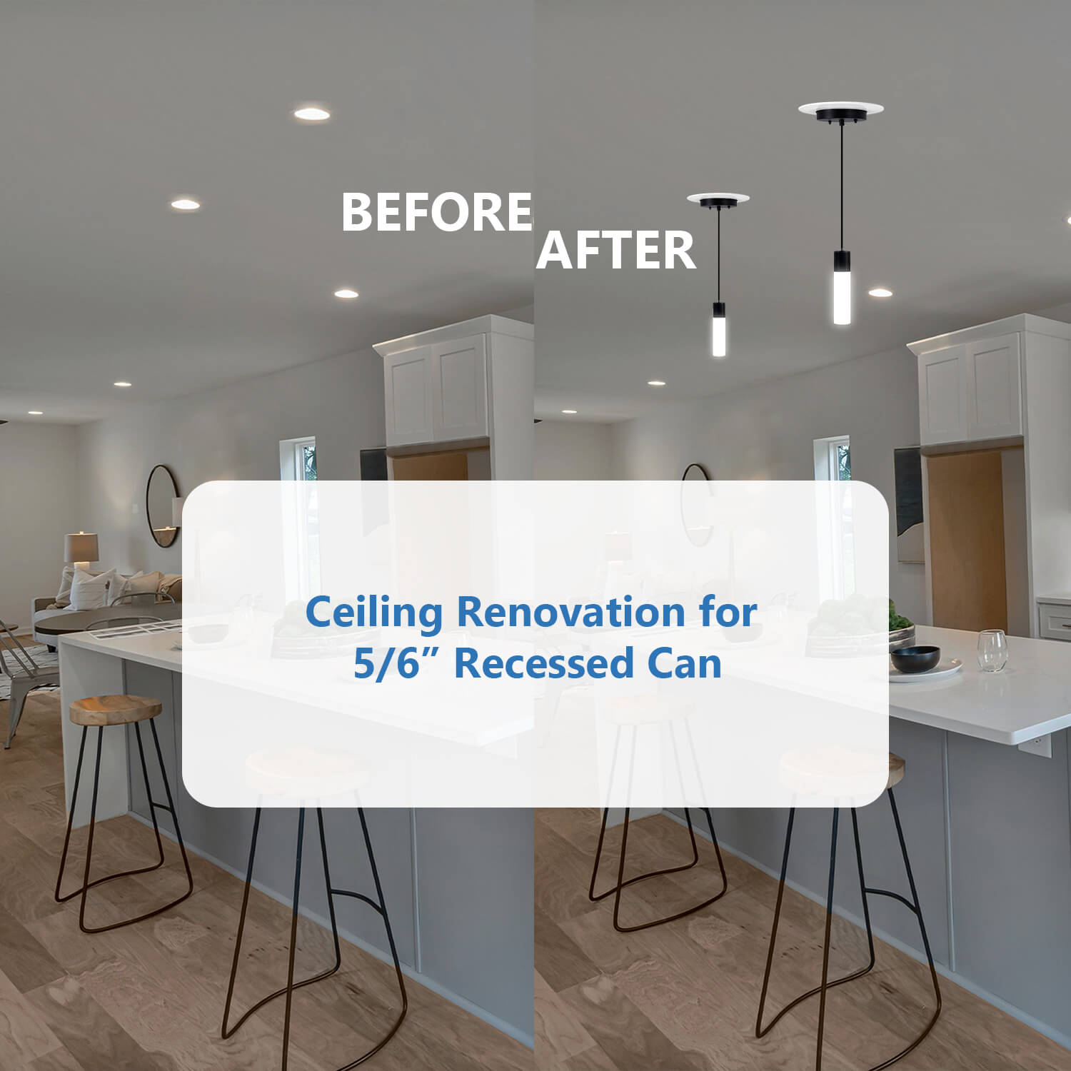 Jolux Light Modern Pendant Light, GlowCylinder, Instant Convert 5/6 in. Recessed Light to Pendant Lights, 5CCT Selectable By Slider and Wall Switch, Home Decor