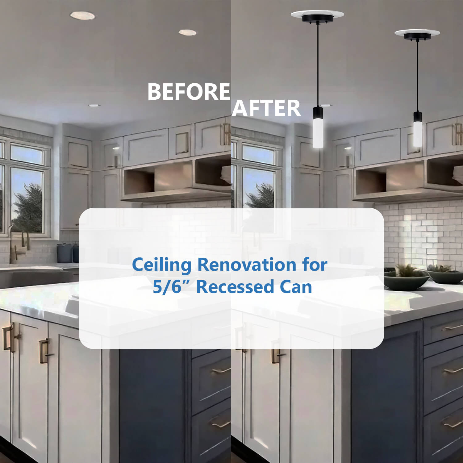 Jolux Light Modern Pendant Light, StellarGlint, Instant Convert 5/6 in. Recessed Light to Pendant Lights, 5CCT Selectable By Slider and Wall Switch, Home Decor