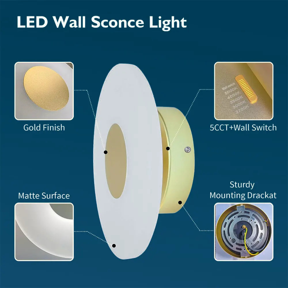 Jolux Light LED Wall Sconce Lighting, 400LM 5CCT Adjustable (2700K-5000K), Dimmable, Wall Lamps for Bathroom & Living Room & Bedroom