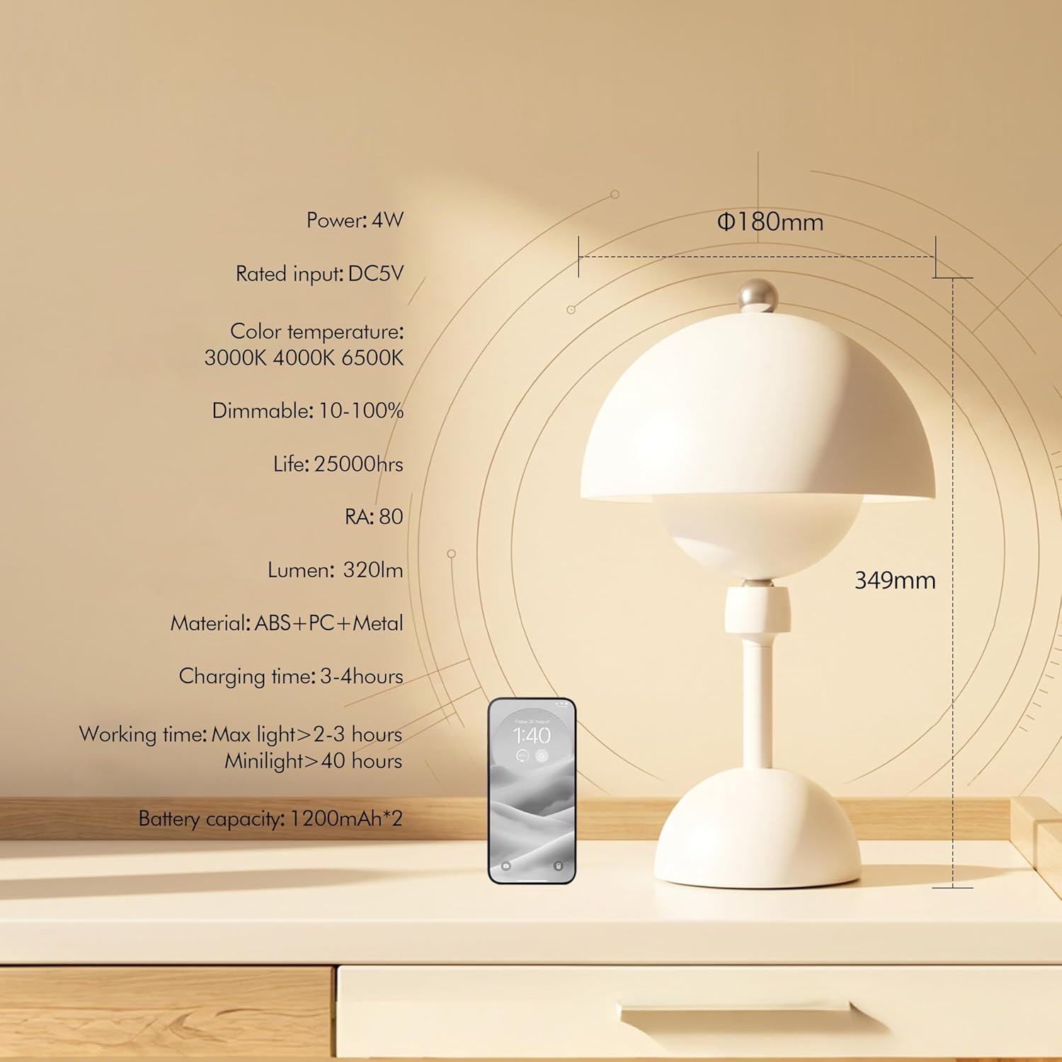 Dome Cordless Table Lamp