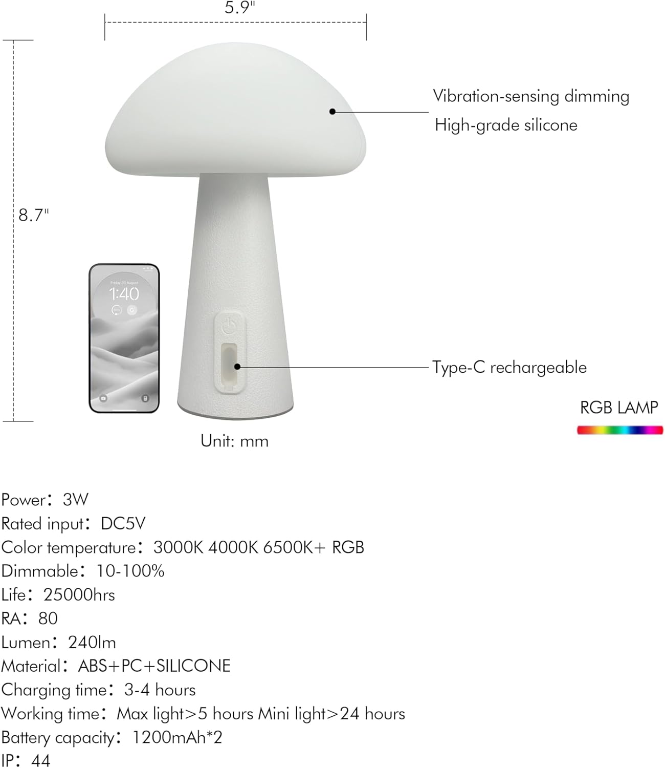 Mushroom Cordless Table Lamp