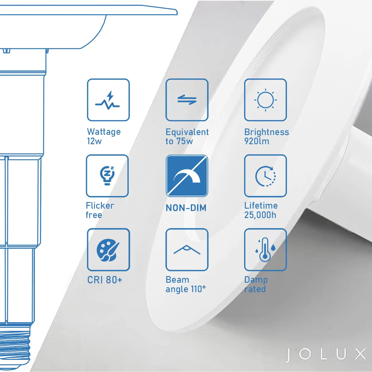Jolux Light 5/6" Non-Dimmable LED Adjustable Retrofit Downlight, E26 Base, 12W=75W, 920 Lumens, Damp Rated Recessed Lighting, Simple Installation Can Lights, ETL, 6-Pack, Bevel Trim